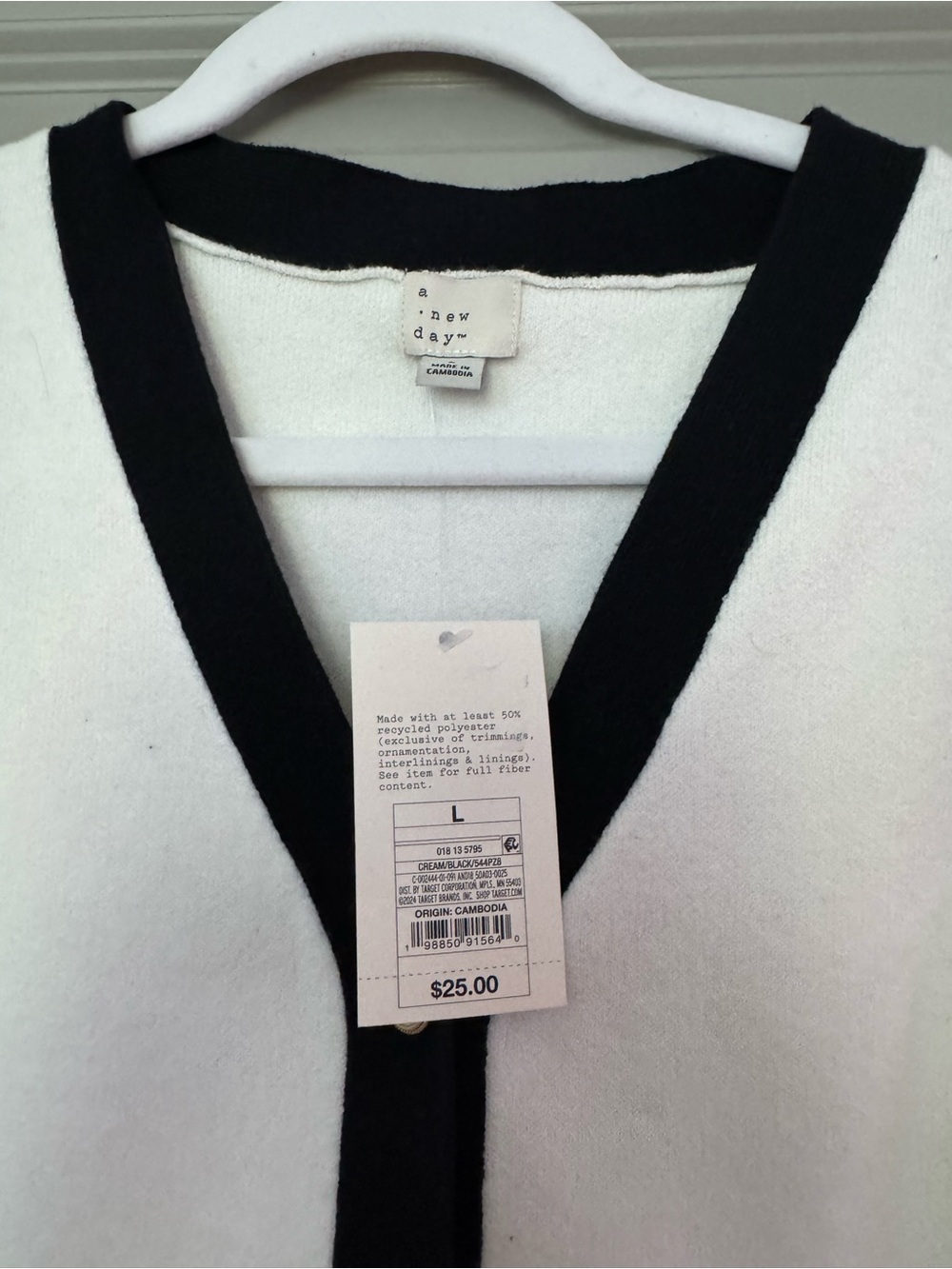 A New Day Women's Black & White V-Neck Button Front Vest - Picture 2 of 3